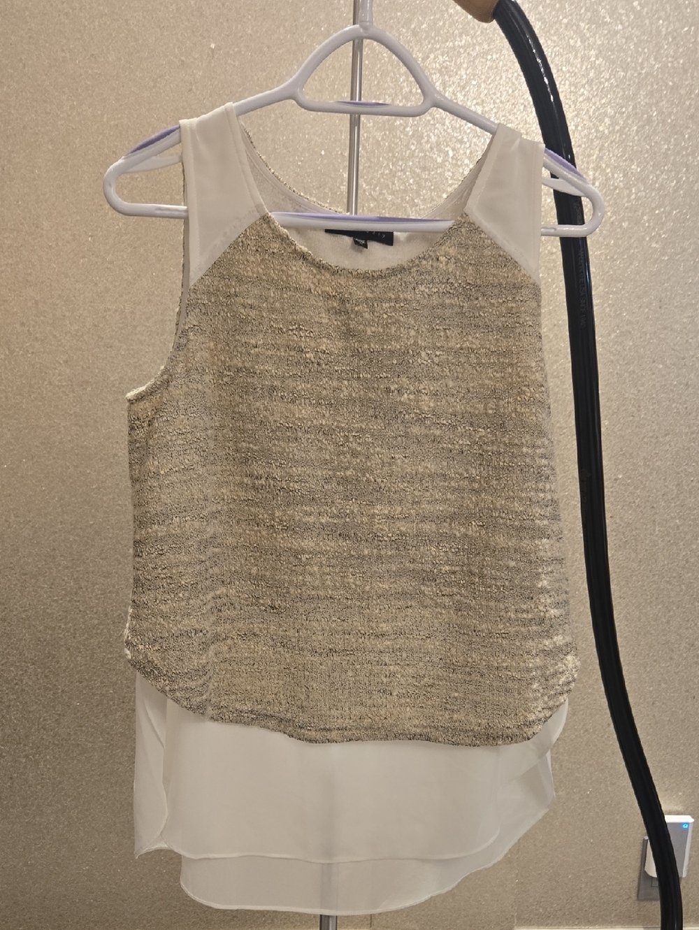 Sanctuary Metallic Beige Knit Layered Sleeveless Top - White